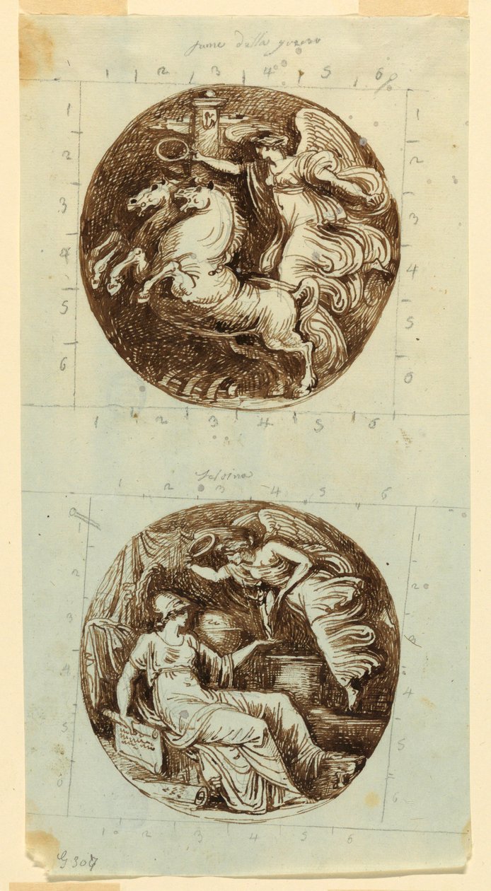 A Winged Victory Riding a Chariot; A Winged Victory Crowning Minerva; two roundels, ca. 1805 by Felice Giani