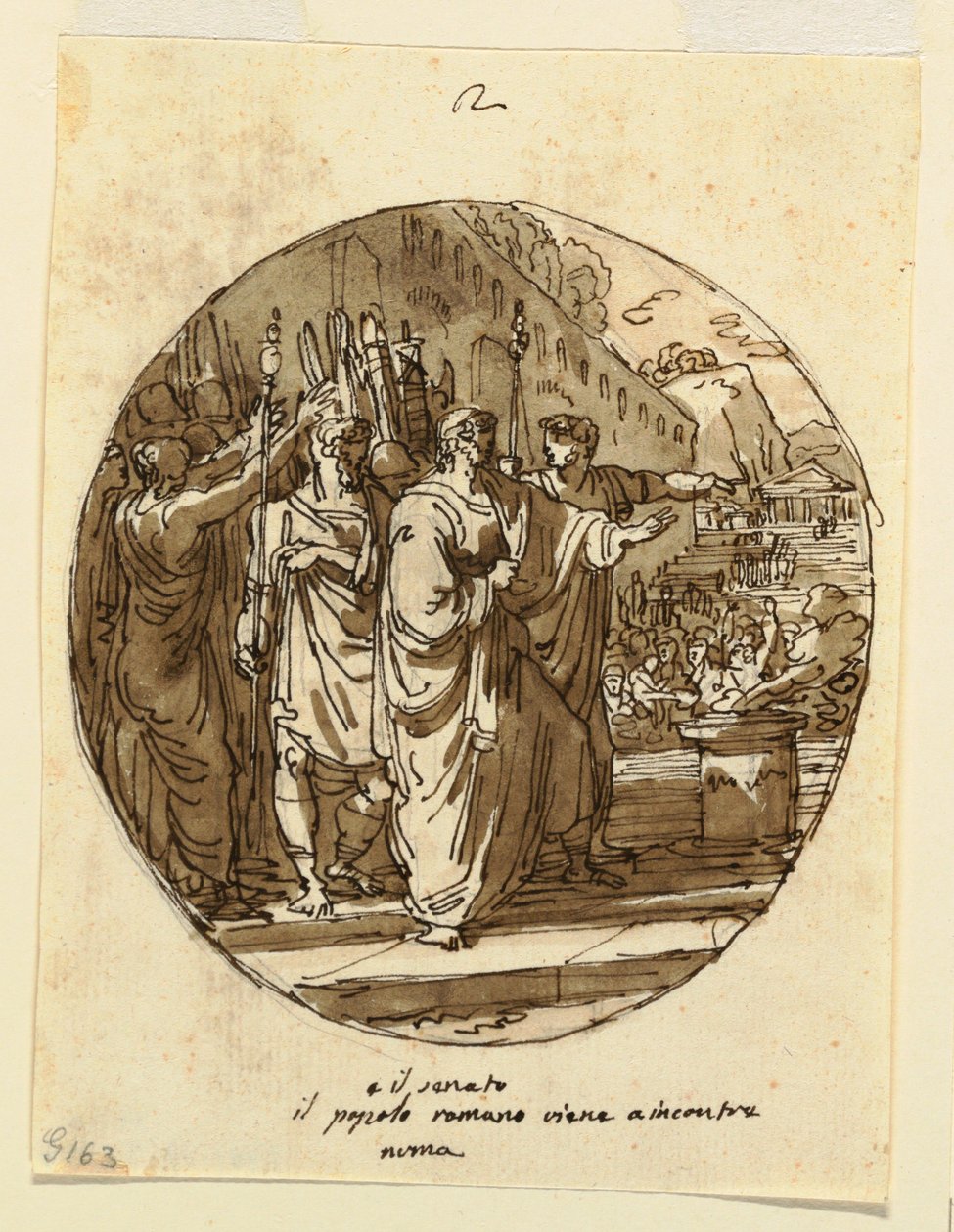 Ceiling Design for Numa Pompilius Welcomed to Rome after his Election, Sala di Numa Pompilio, Palazzo Milzetti, Faenza, 1804–05 by Felice Giani