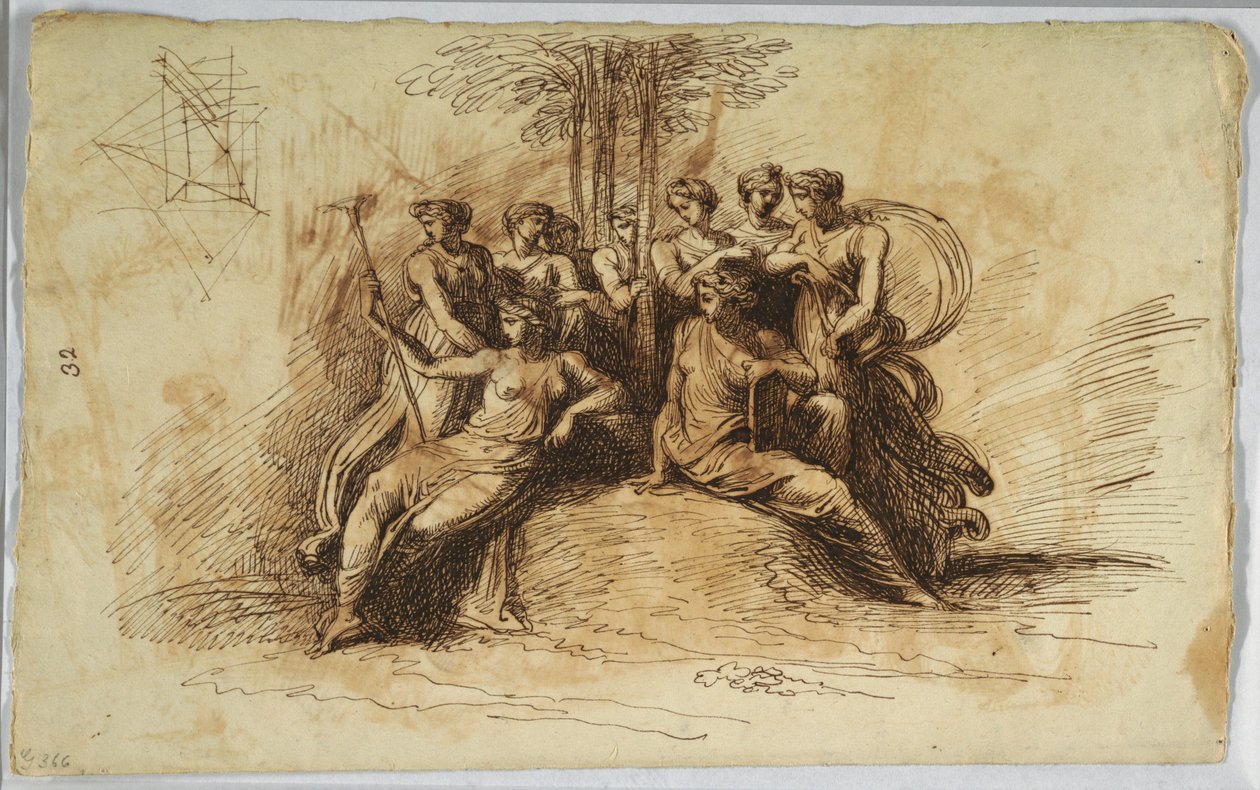 Self-Portrait of Felice Giani; recto: Muses Seated Beneath a Tree, late 18th–early 19th century by Felice Giani