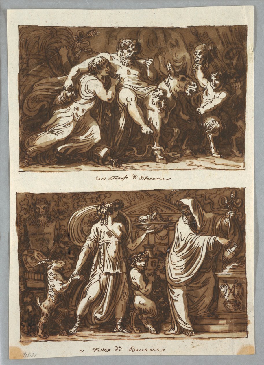 Sheet from a Sketchbook: The Triumph of Silenus; Sacrifice to Bacchus, 1800–1810 by Felice Giani