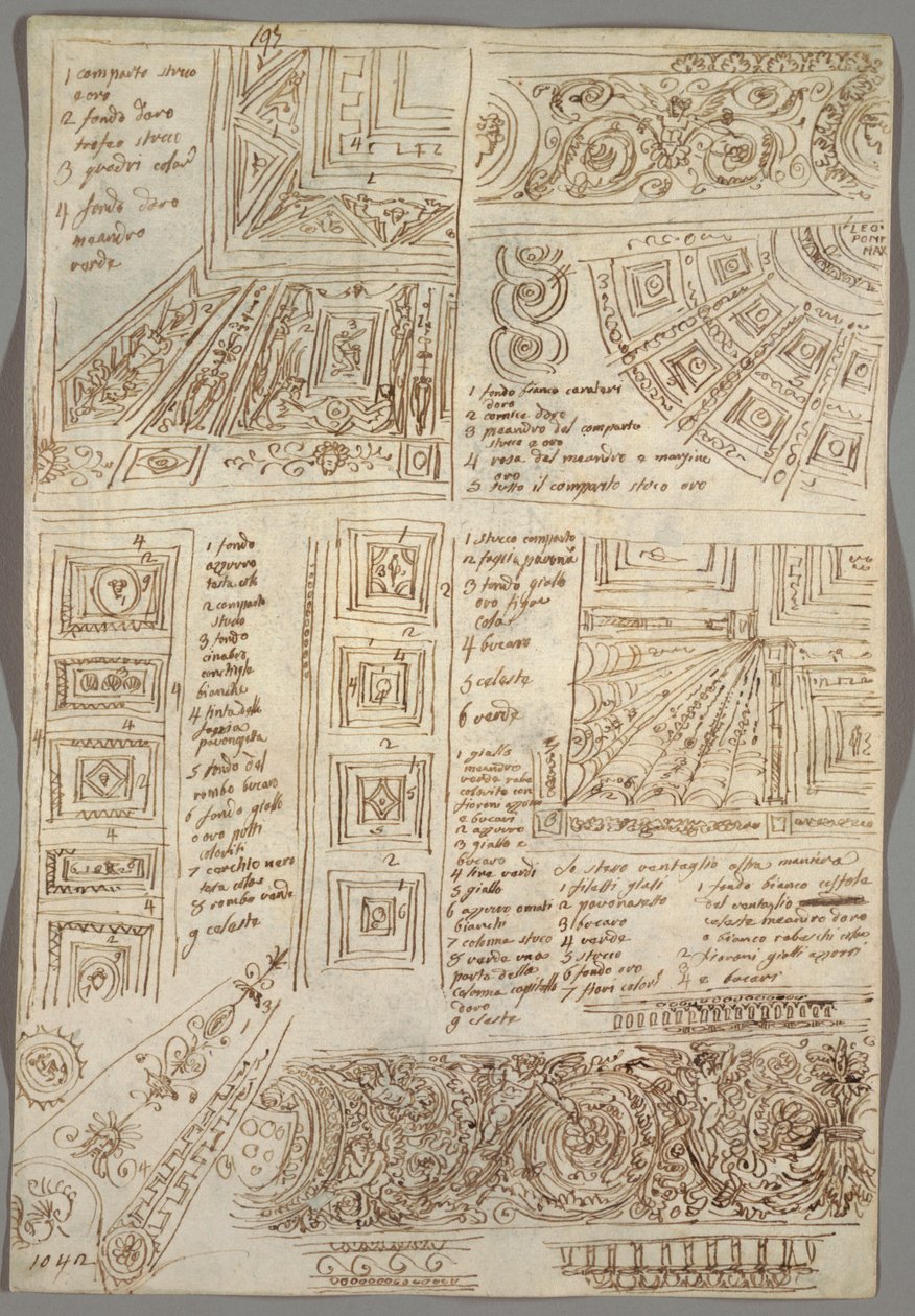 Four Decorative Studies of Ceilings; Verso: Anatomical Studies by Felice Giani