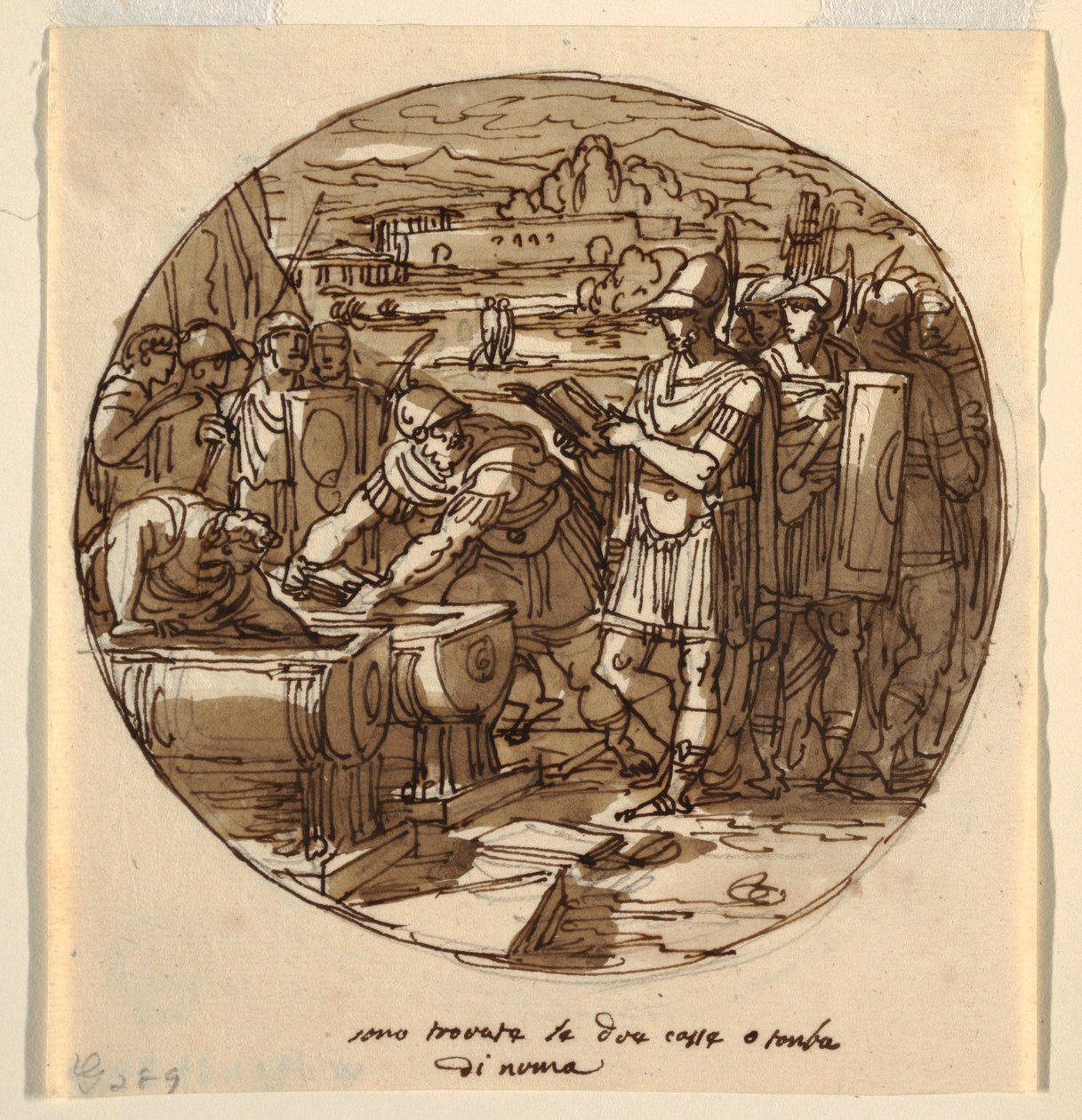 Retrieval of Books from the Tomb of Numa, Sala di Numa Pompilius, Palazzo Milzetti, Faenza by Felice Giani