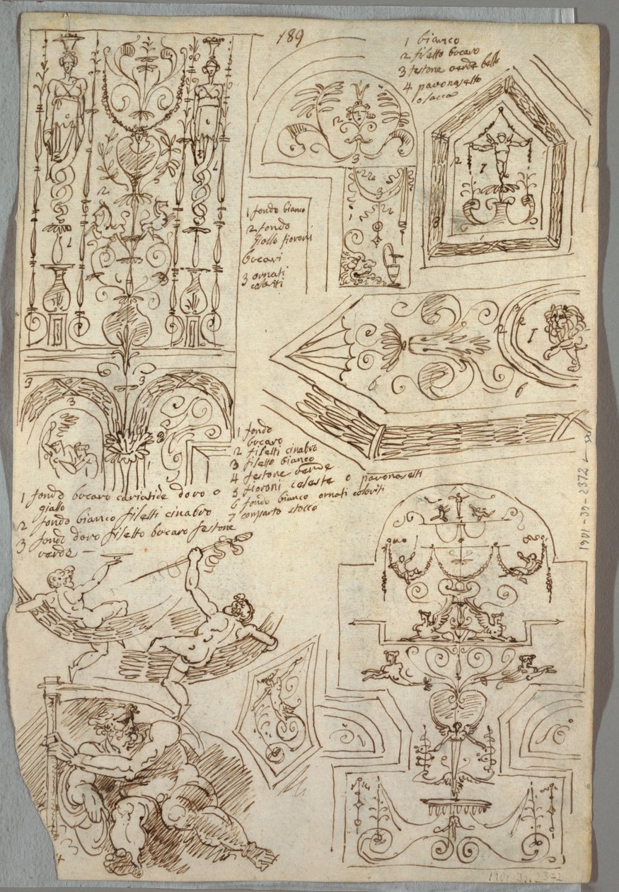 Six Decorative Studies; Verso, Anatomical Study by Felice Giani