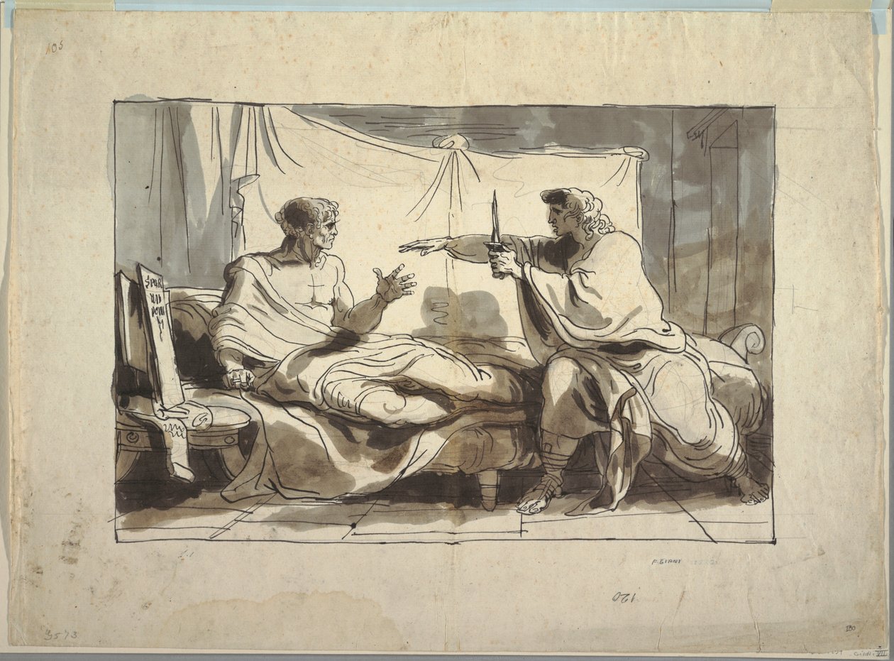 The Son of Marcus Cato Bringing a Dagger to His Father by Felice Giani