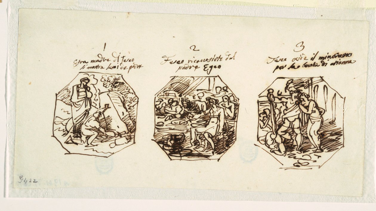 Three Sketches of Theseus Subjects, for the Sala di Teseo, Palazzo Gaddi, Forli by Felice Giani