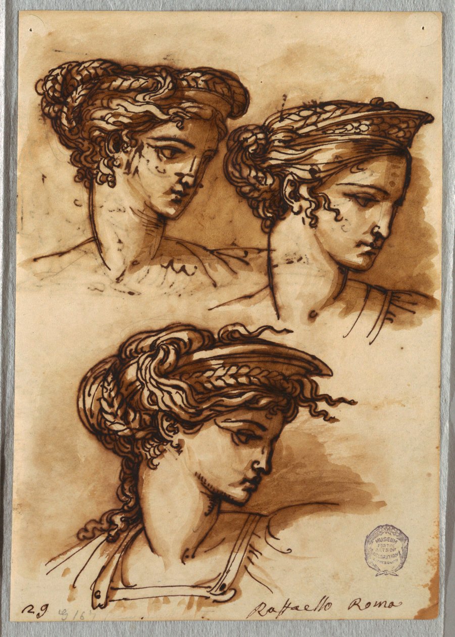 Three Studies of a Head with Diadem and Braided Hair, after Raphael by Felice Giani