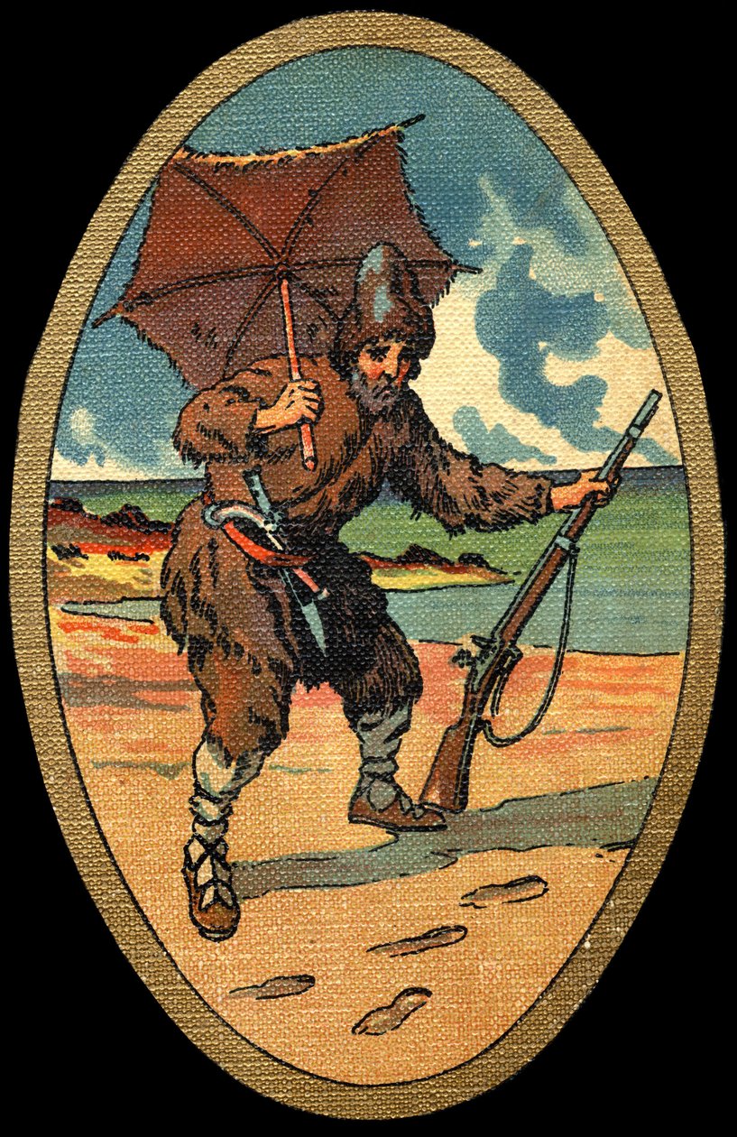 Robinson Crusoe: Illustration by Felician Myrbach Rheinfeld for the Book of Daniel Defoe Robinson Crusoe. No Date. About 1934 by Felicien baron de Myrbach Rheinfeld