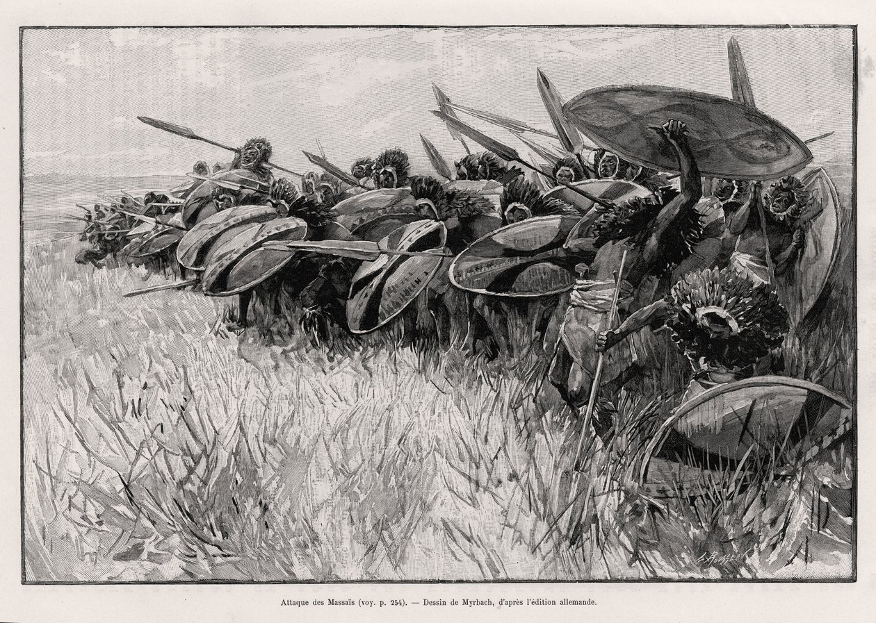 The Massais attack by Felicien baron de Myrbach Rheinfeld