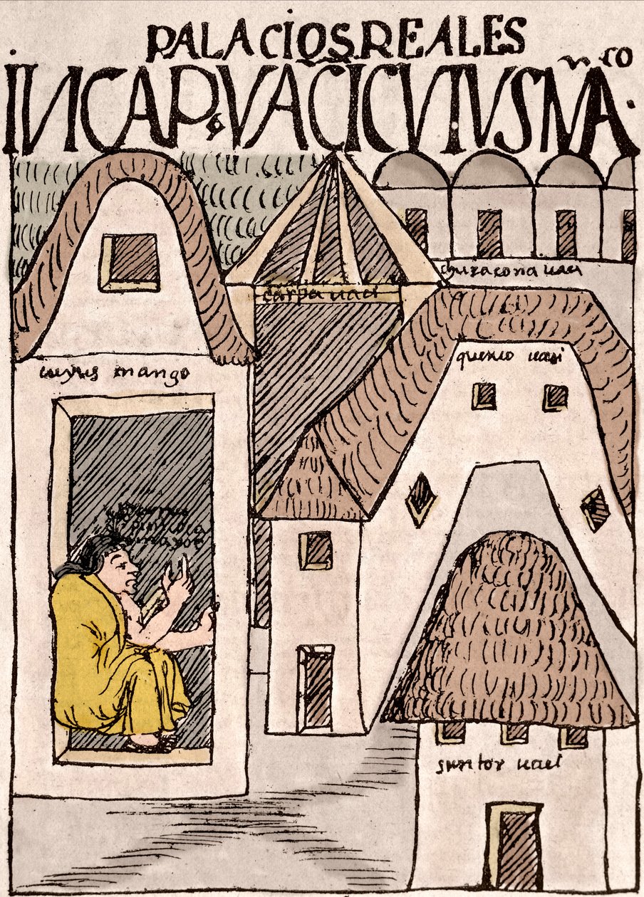 Inca Empire: Temples and Palaces in Cuzco, Peru - Ink Drawing from the Manuscript 