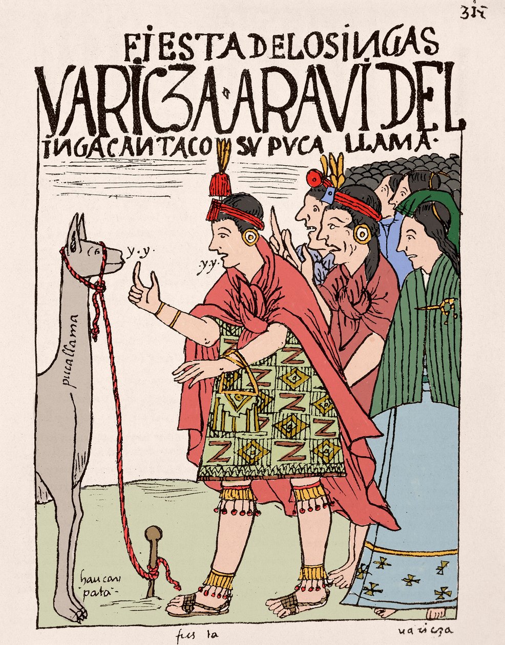 Inca Empire: the sacrifice of a llama on the occasion of an Inca rite (Ink drawing from the manuscript 