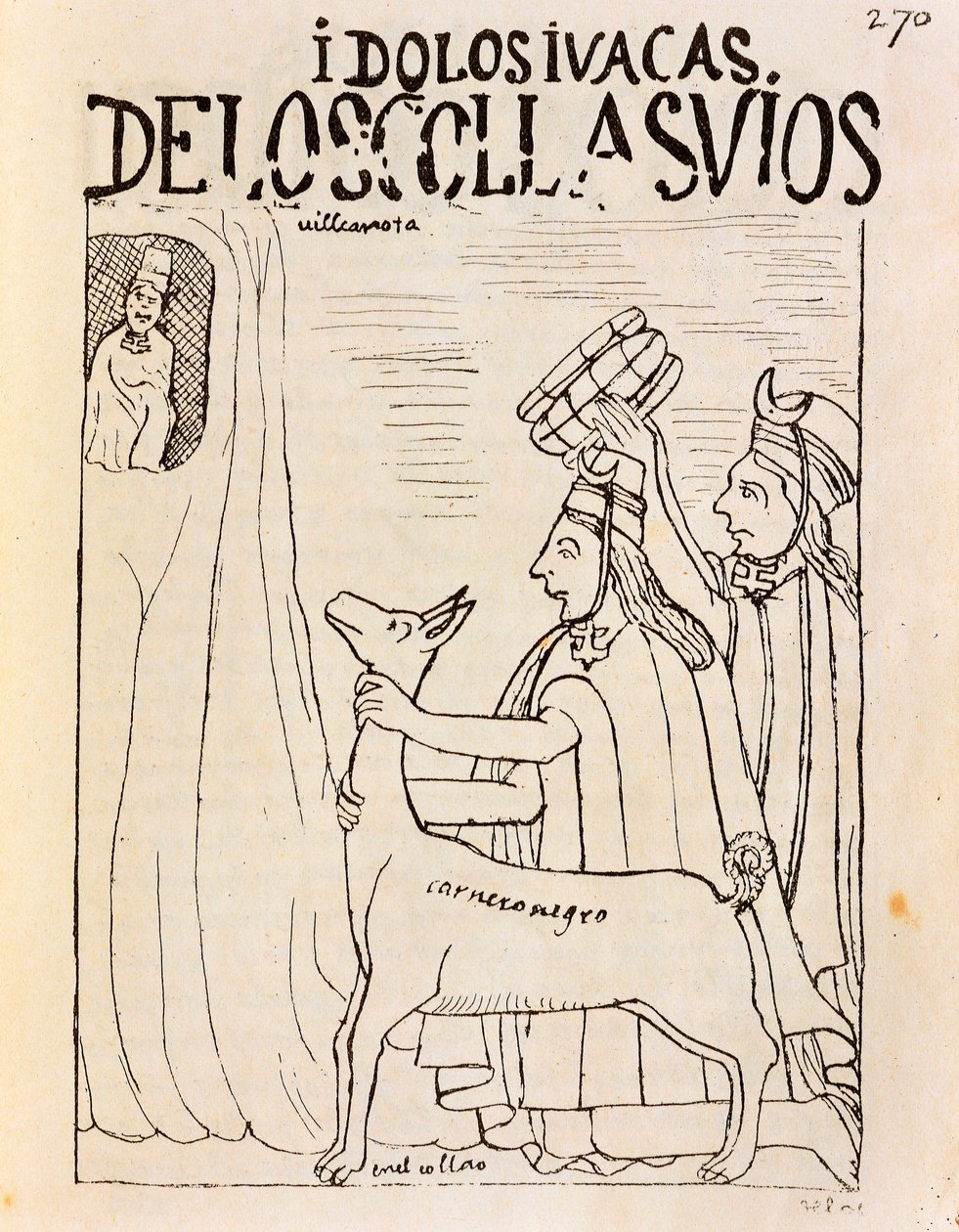 Inca offering llama to idols (Engraving) by Felipe Huaman Poma de Ayala