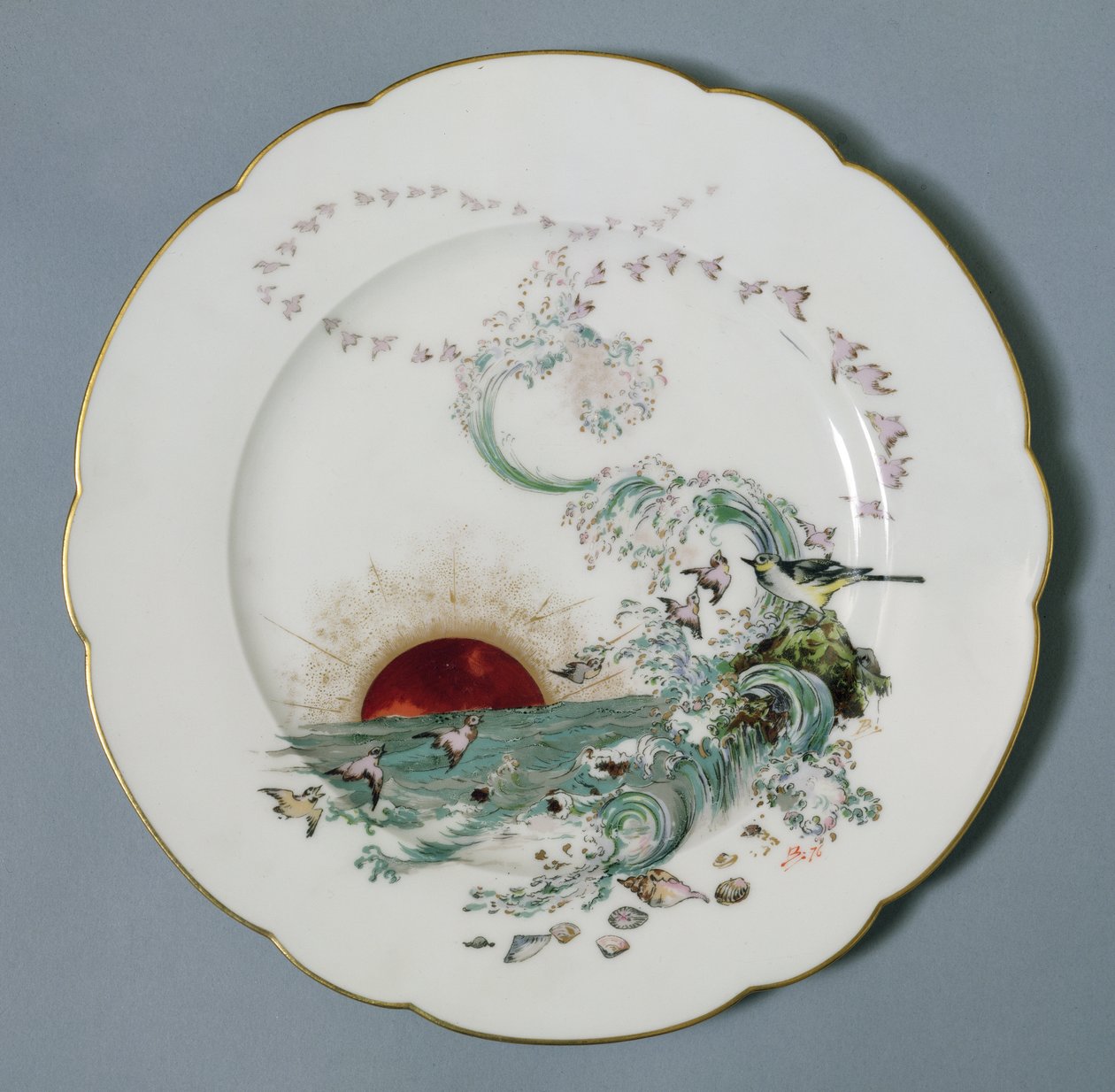 Limoges Plate with a Seascape Design by Felix Bracquemond