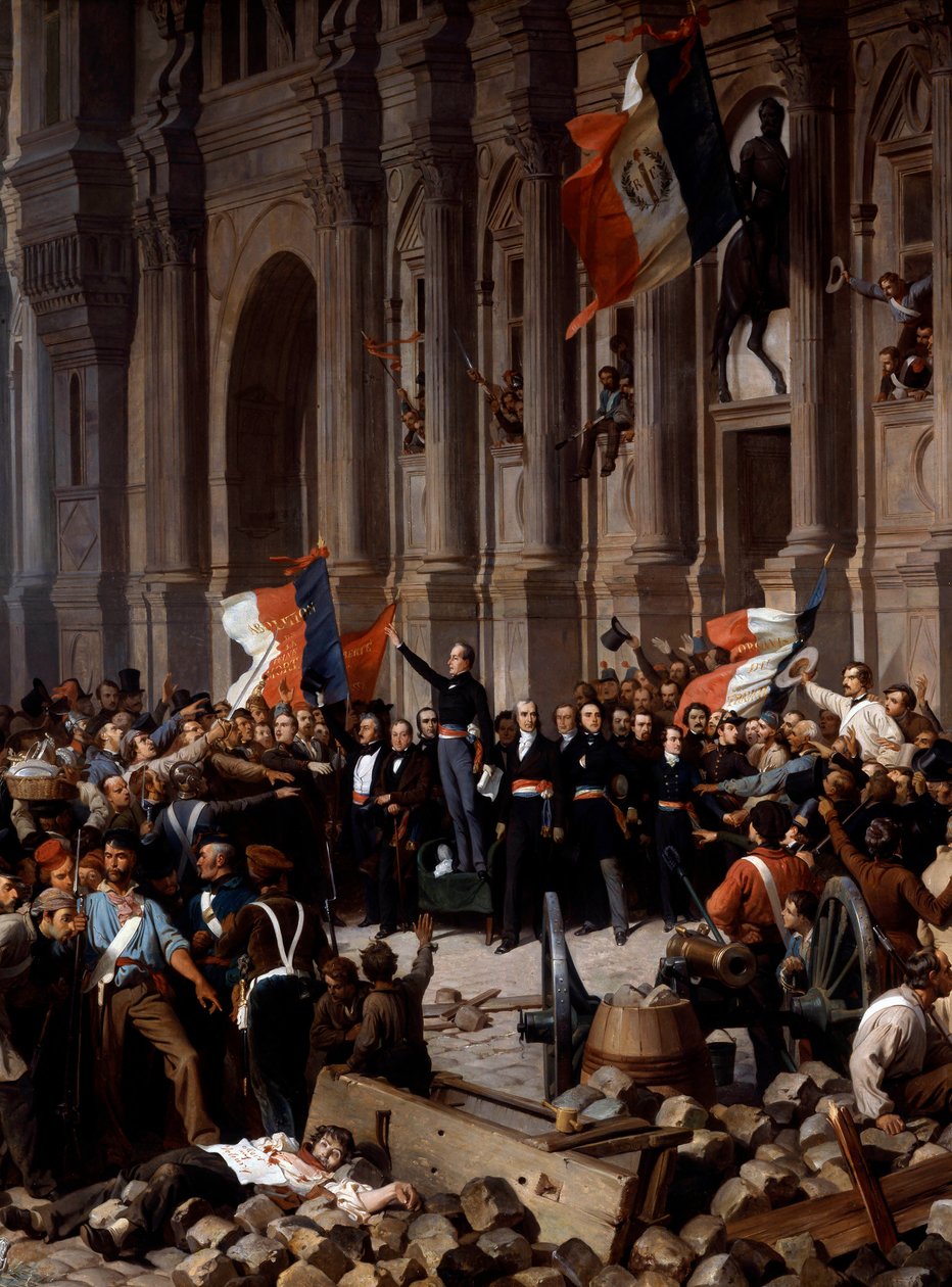 Revolution of 1848: Alphonse de Lamartine Refusing the Red Flag for the Tricolor Flag at the Town Hall (detail) by Felix (after) Philippoteaux
