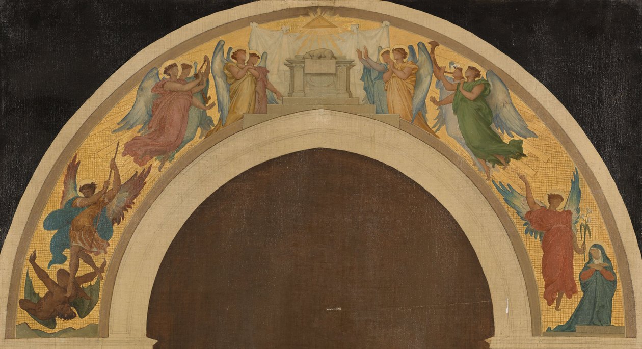 Sketch for the Trinity Church: The Paschal Lamb. Group of adoring angels. The archangel Saint Michael overcoming the devil. The Annunciation. Saint Paul. Saint Peter by Felix A.M. (after) Jobbe Duval