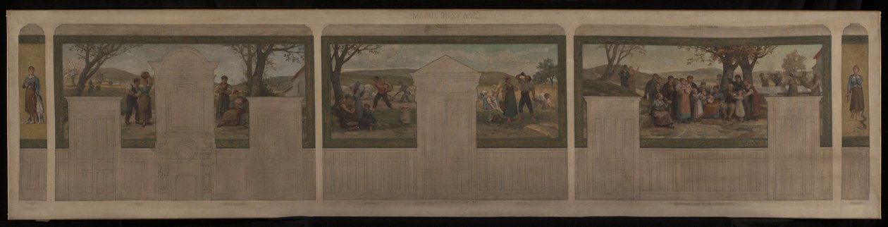 Sketch for the marriage hall of the 15th arrondissement town hall: Fidelity. Love. Maternal love. The seed. The crowning of life. Midlife. Caution by Felix A.M. (after) Jobbe Duval