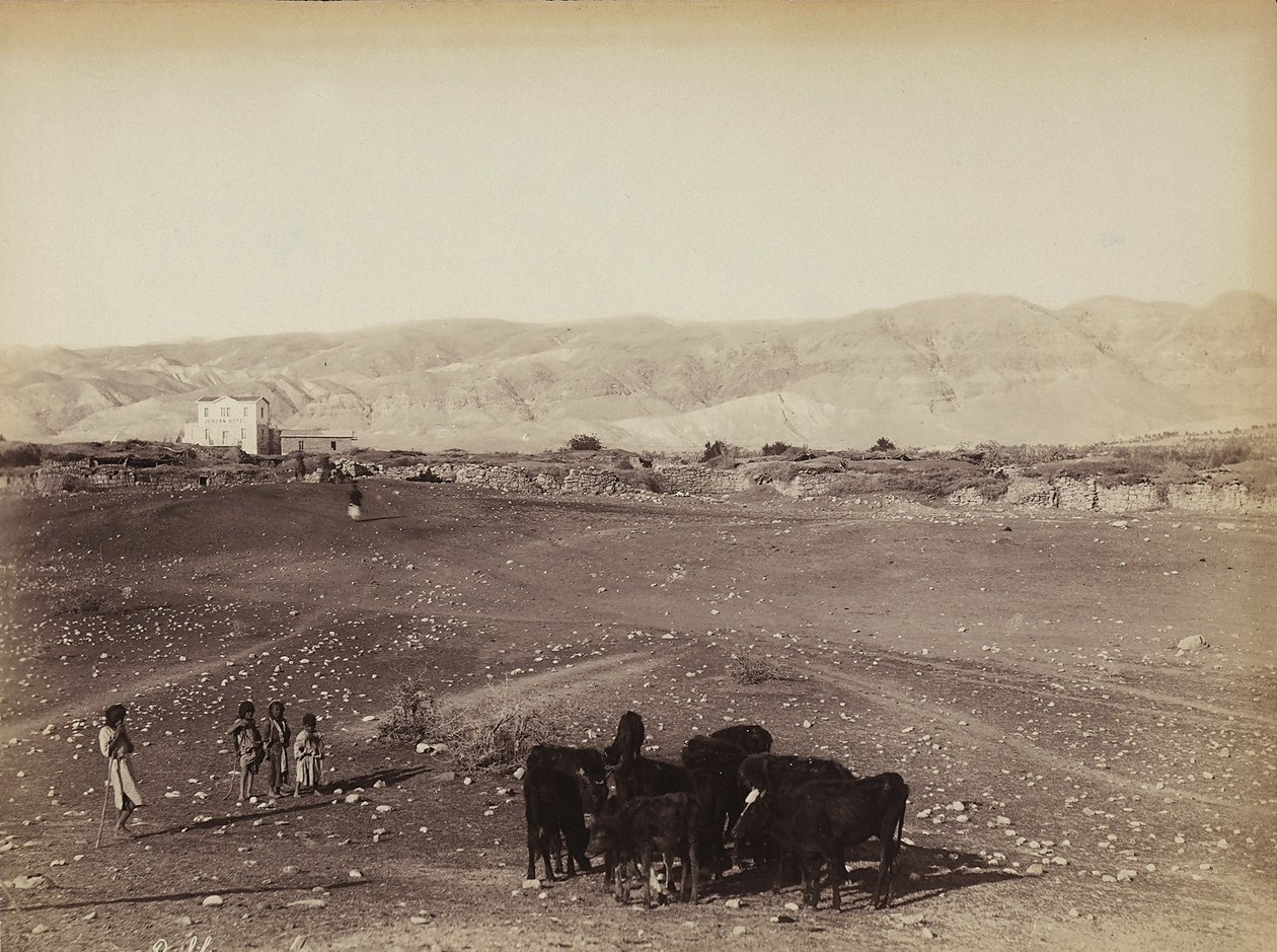A Rocky Area with Children and Grazing Animals, Egypt by Félix Bonfils