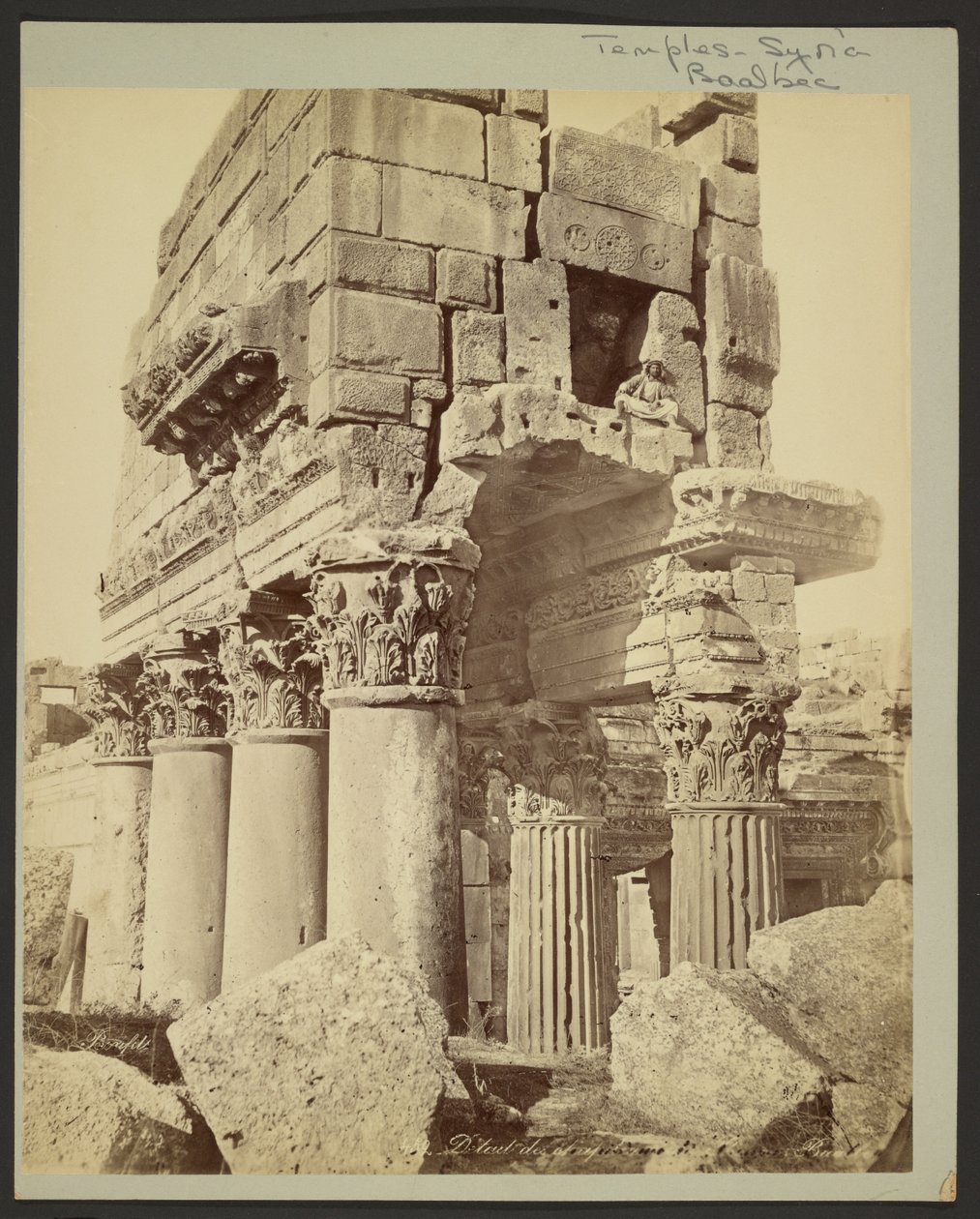 Detail of the Capitals of the Pronaos of Baalbek by Félix Bonfils