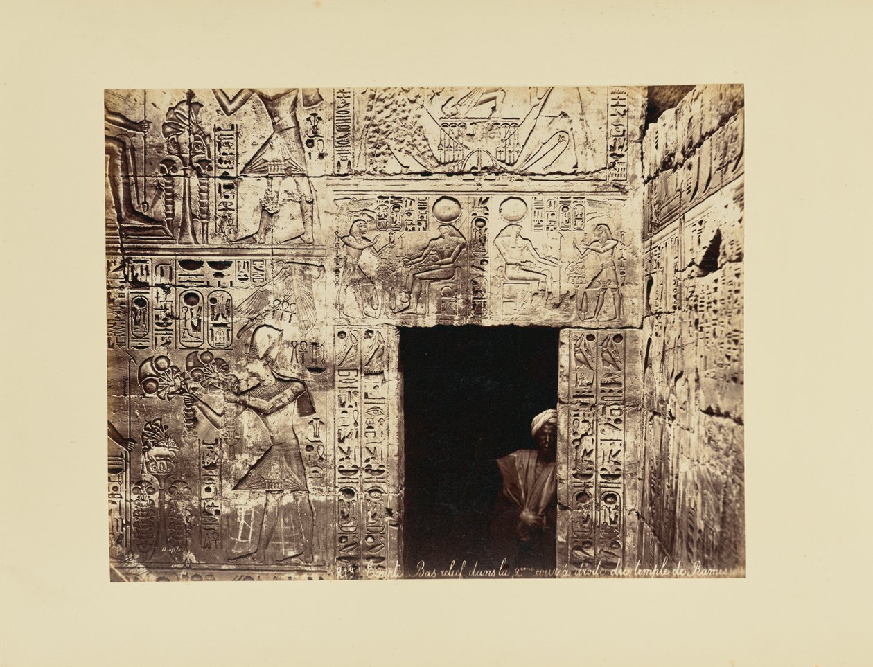 Egypt. Bas-relief in the 2nd courtyard to the right of the temple of Ramesses by Félix Bonfils
