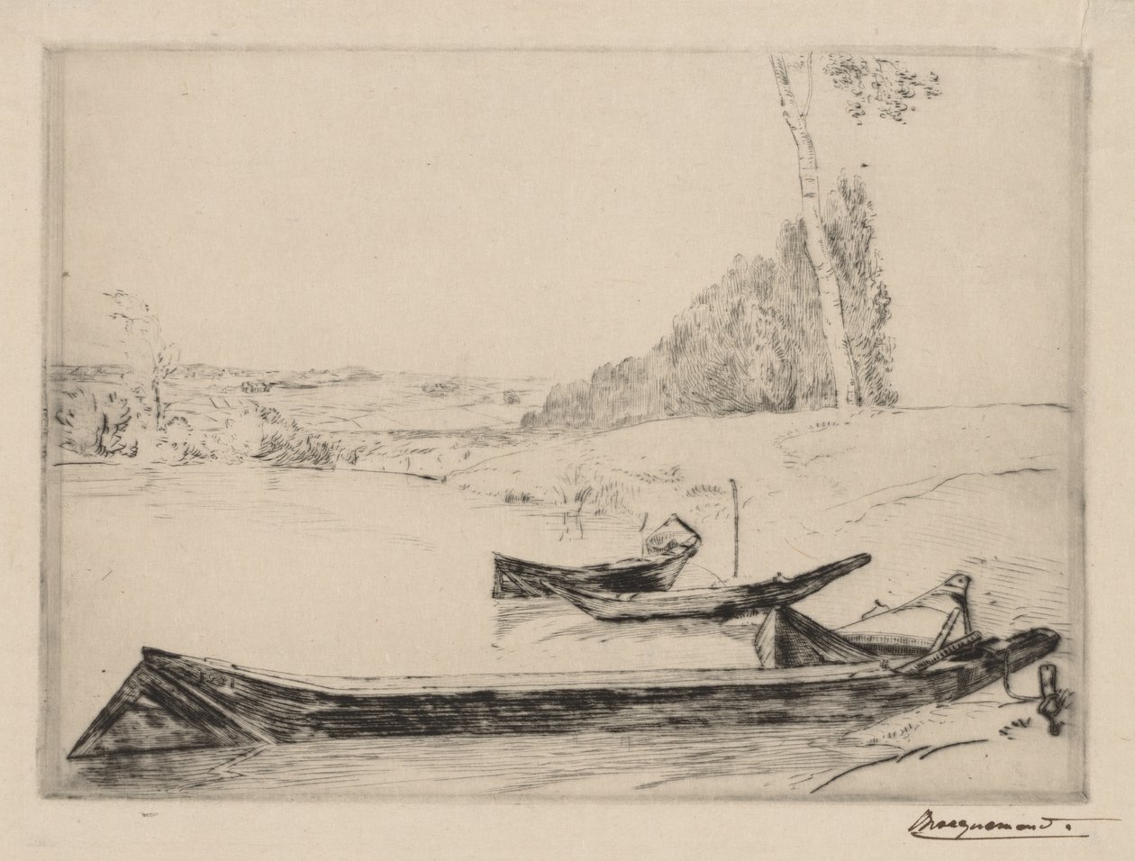 Small Ferry-Boats on the Banks of the Seine by Felix Bracquemond