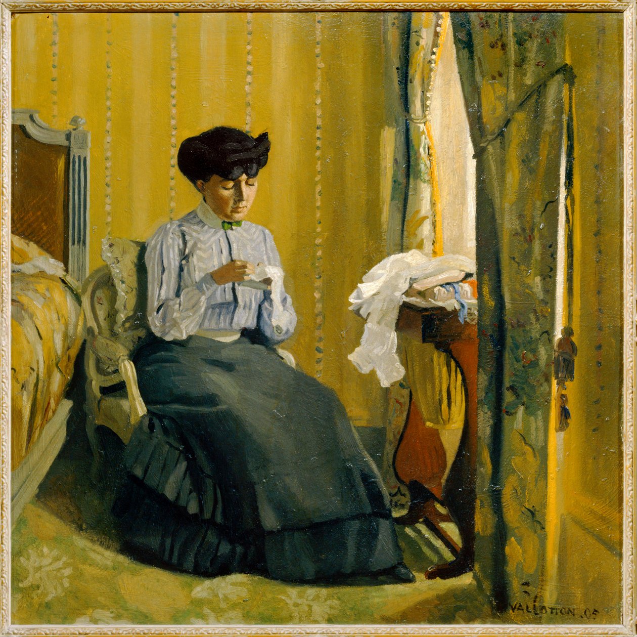 Woman Sewing in an Interior by Felix Edouard Vallotton