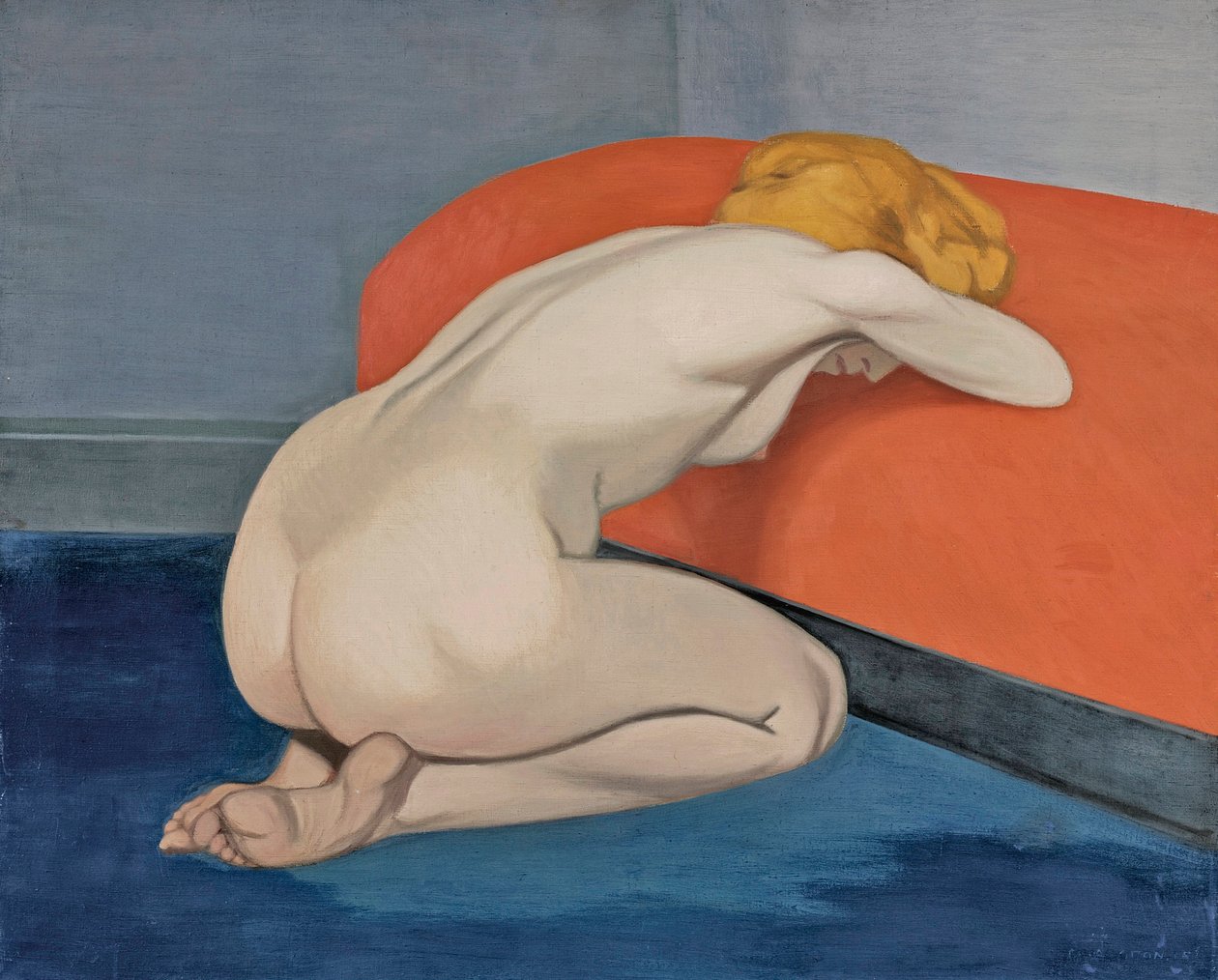 Femme nue agenouillee devant un canape rouge (Naked Woman Kneeling in Front of a Red Couch) by Felix Edouard Vallotton