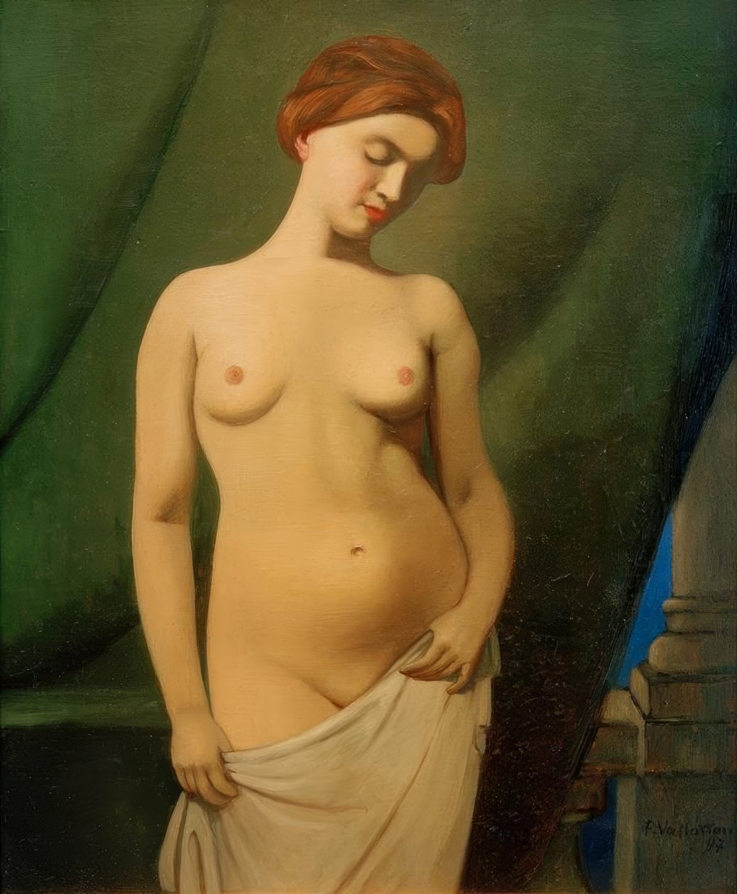 Nude Women, Green Curtain by Felix Edouard Vallotton
