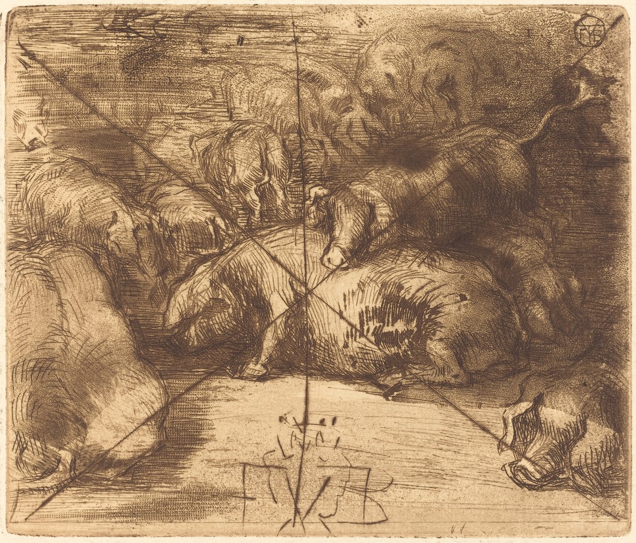 Pigs in the Sun by Felix Hilaire Buhot