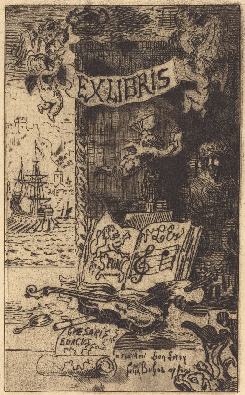 Ex-libris of Leon Lerey by Felix Hilaire Buhot