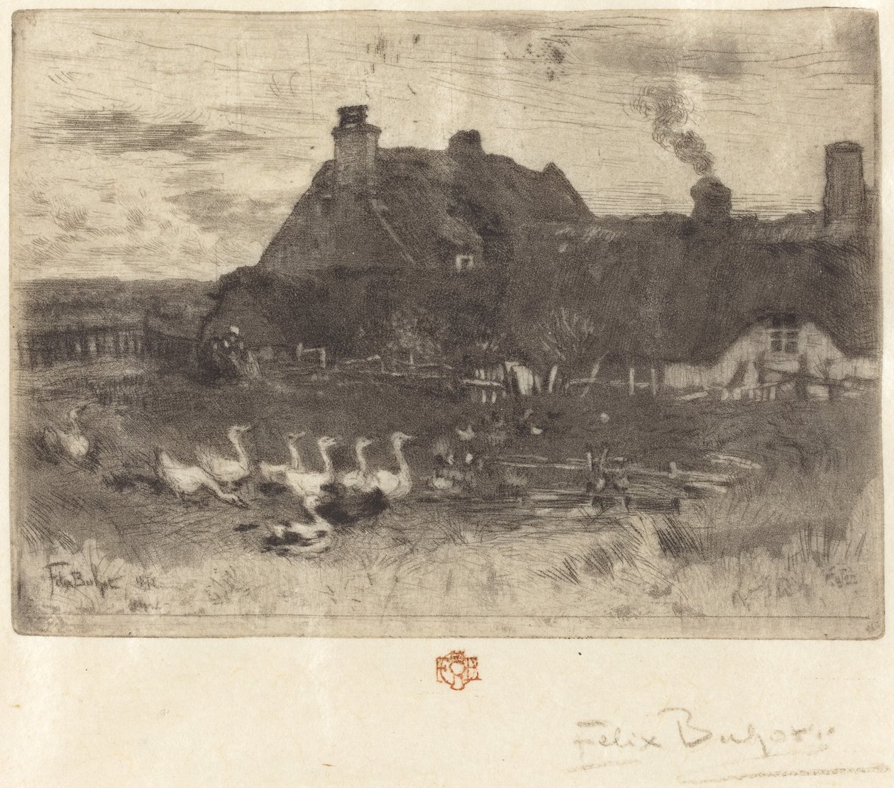 Thatched Cottages (Small Plate) by Felix Hilaire Buhot