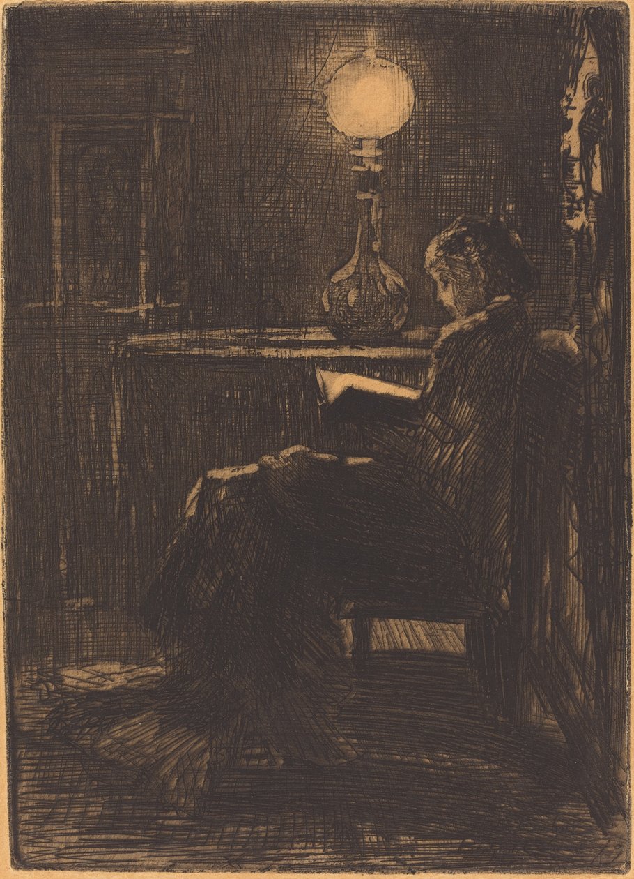 Woman Reading by Lamplight, 1879 by Felix Hilaire Buhot