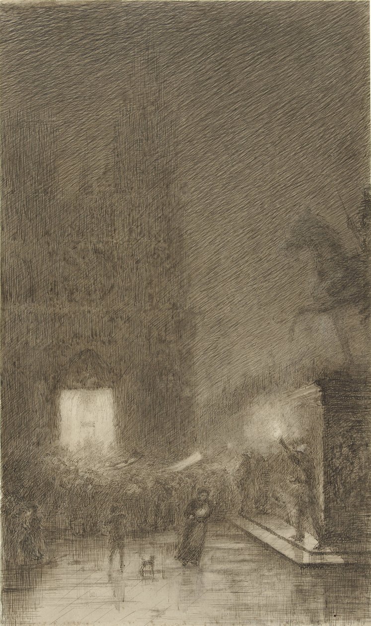 Gathering at Evening in Front of a Cathedral by Felix Hilaire Buhot