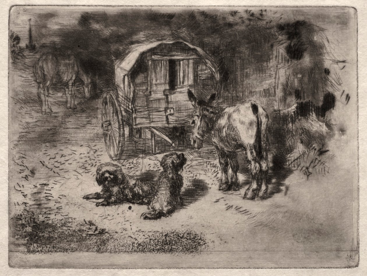 The Guardians of the House, or the Friends of the Saltimbanque, c. 1875 by Felix Hilaire Buhot