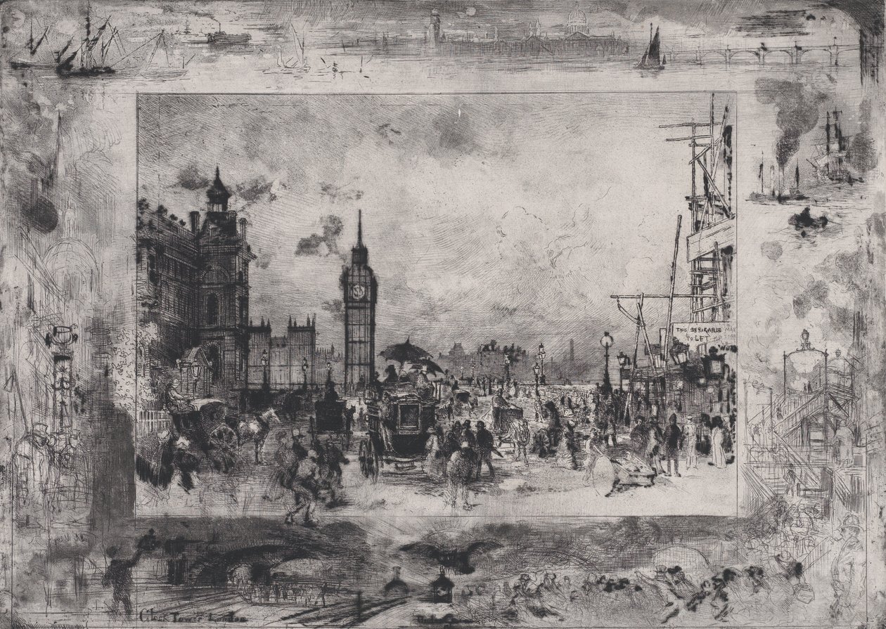 Westminster Bridge or Westminster Clock Tower by Felix Hilaire Buhot