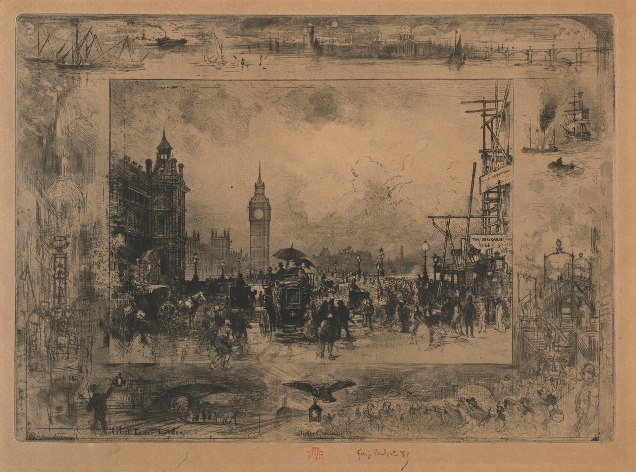 Westminster Bridge, or Westminster Tower, 1884 by Felix Hilaire Buhot