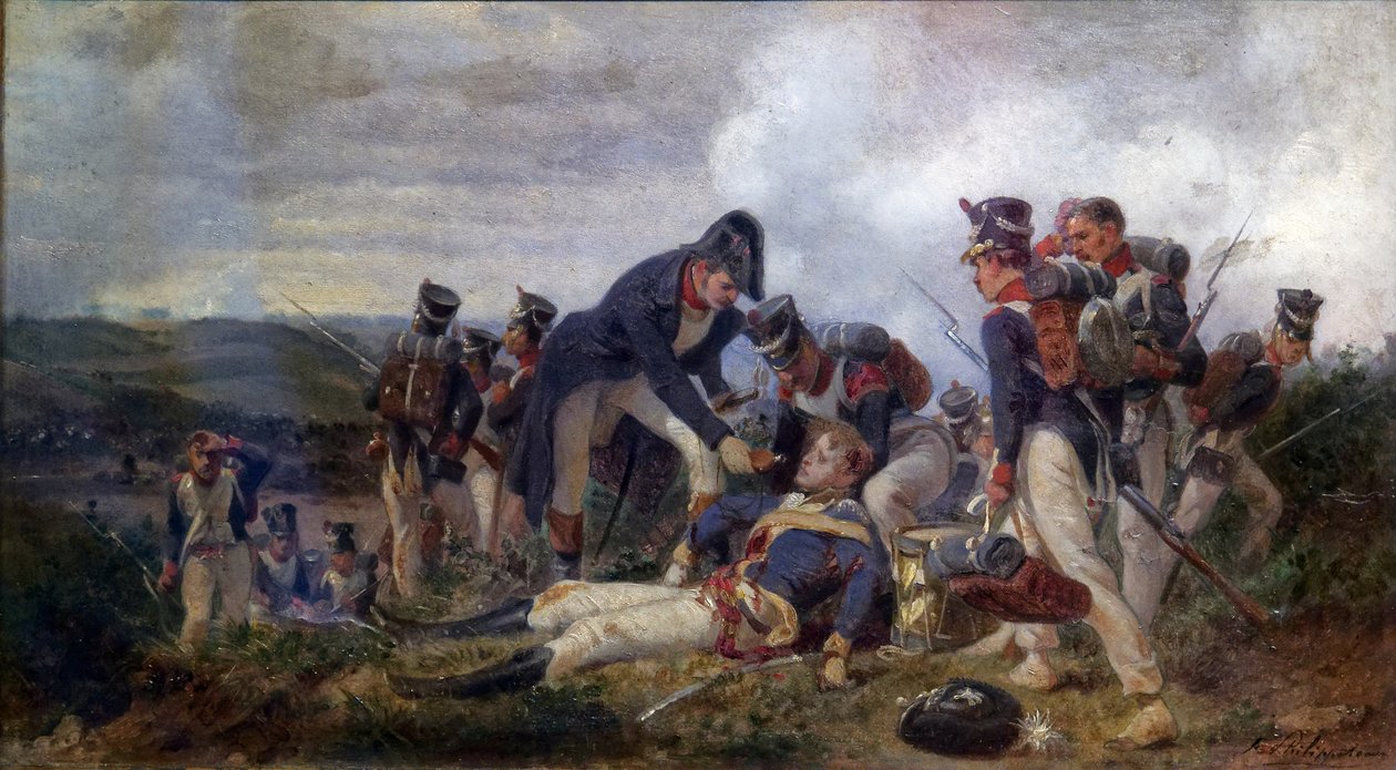 A Line Infantry Rifle Officer Rescuing a Lieutenant of the British 13th Light Dragoons Regiment by Felix Philippoteaux
