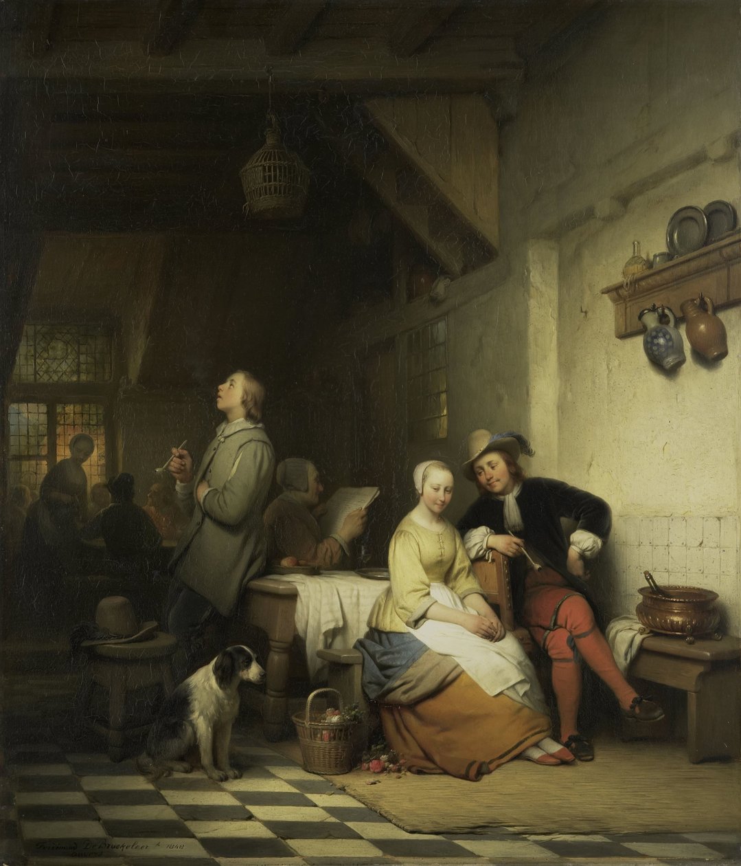 Interior of an Inn, with Figures in Seventeenth-Century Costume by Ferdinand De Braekeleer (I)