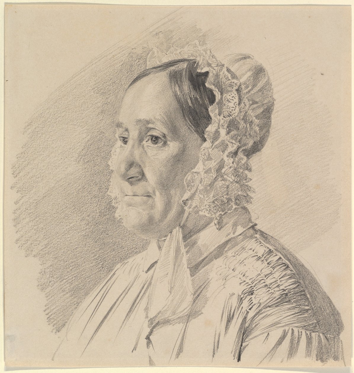 Portrait of a Woman in a Lace Bonnet, in Three-Quarter Profile to the Left by Ferdinand Georg Waldmüller