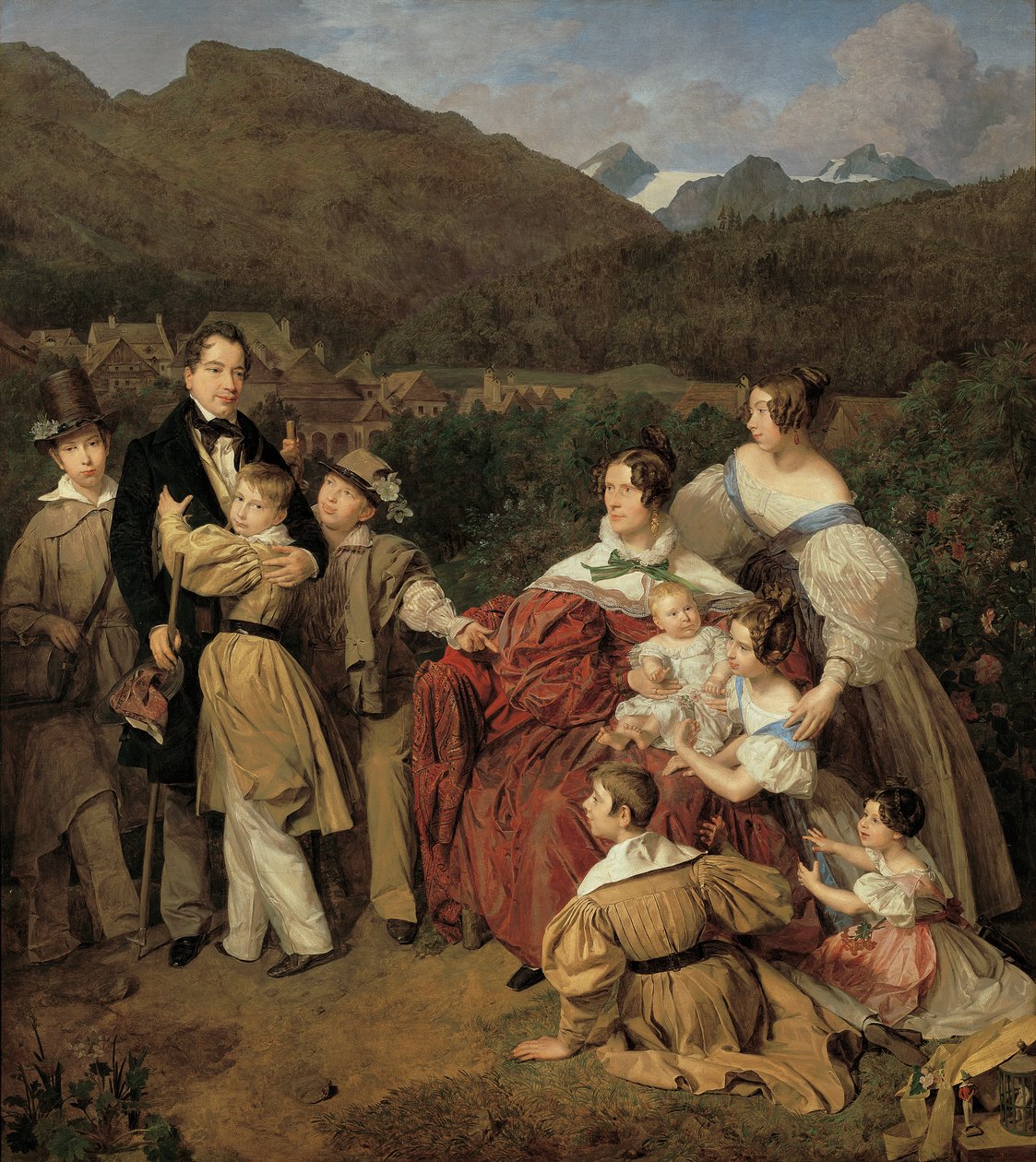The Notary Dr. Josef August Eltz with His Wife Caroline, née Schaumburg, and Their Eight Children in Ischl by Ferdinand Georg Waldmuller