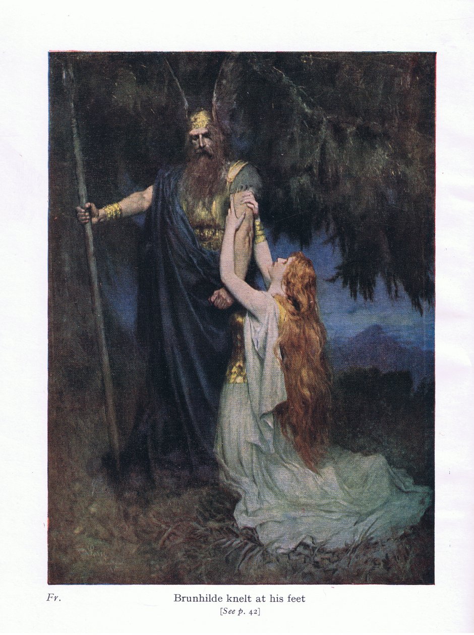 Brunhilde Knelt at His Feet, Illustration from The Stories of Wagner