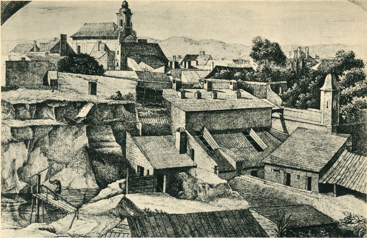 Quarry in Alt-Matzleinsdorf, with the parish church of St Florian in Vienna by Ferdinand Olivier