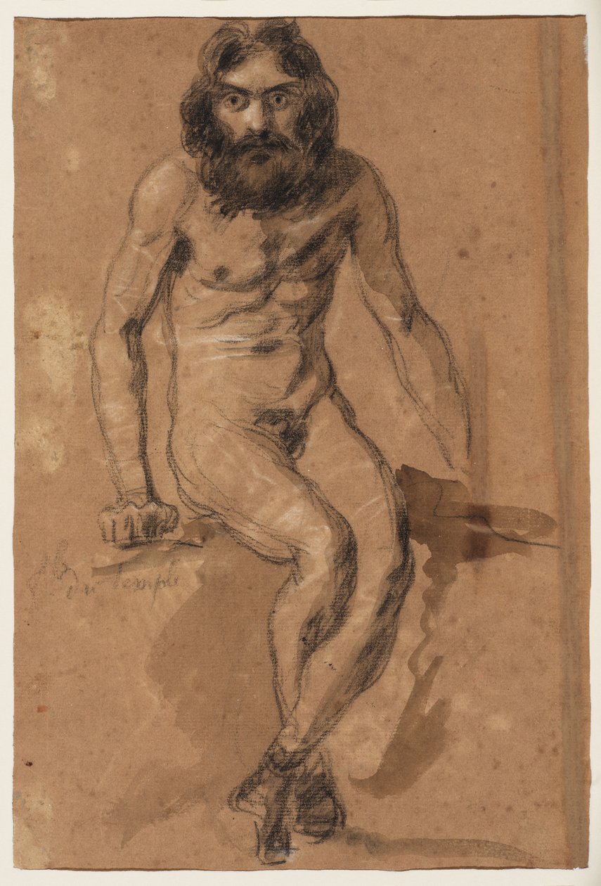Horses Running (recto); Nude Bearded Man, Seated (verso), c.1800-1899 by Ferdinand Victor Eugene (after) Delacroix