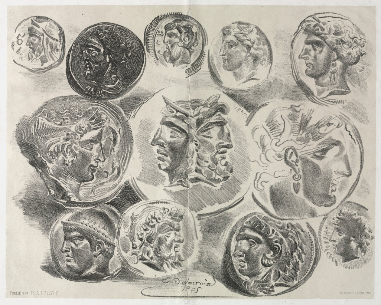 Feuille de douze médailles antiques by Ferdinand Victor Eugene Delacroix