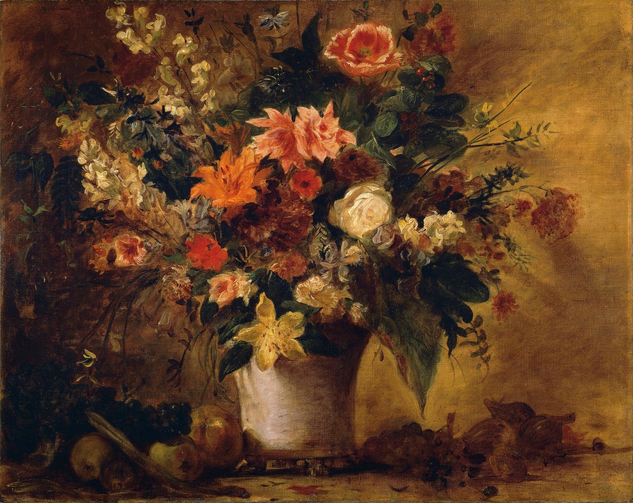 Flowers and Fruit by Ferdinand Victor Eugene Delacroix