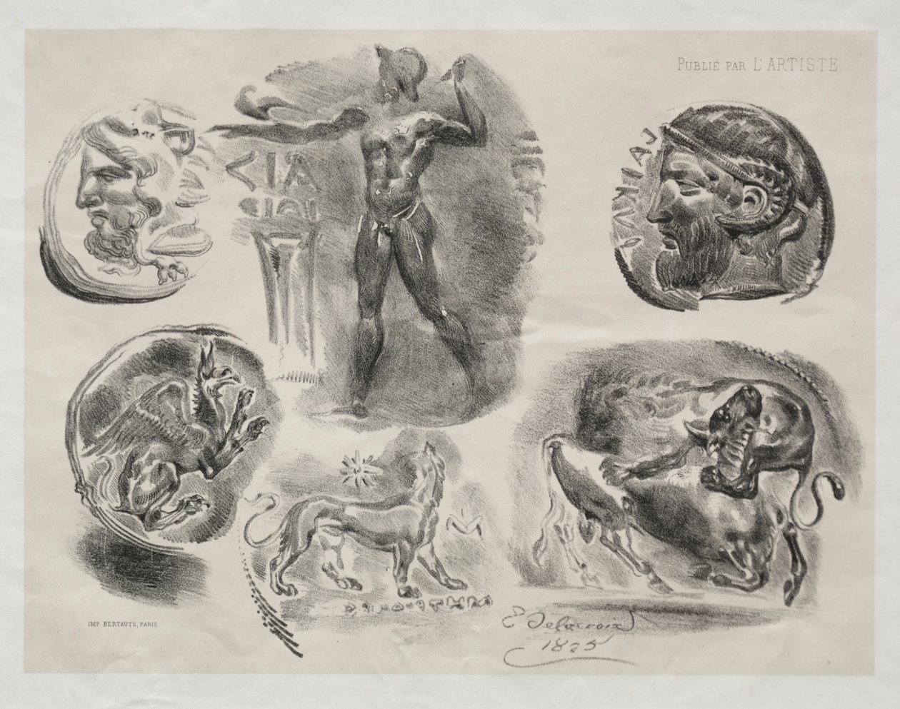 Sheet with Six Antique Medals, 1825 by Ferdinand Victor Eugene Delacroix