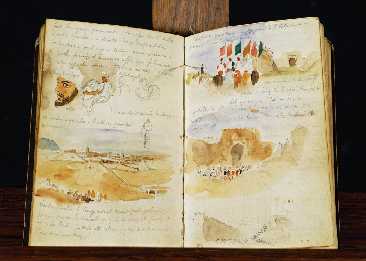 Sketches of Arabs, Landscapes of Morocco, Arab Crowds, Gate of Meknes and Hand-Written Notes by Ferdinand Victor Eugene Delacroix