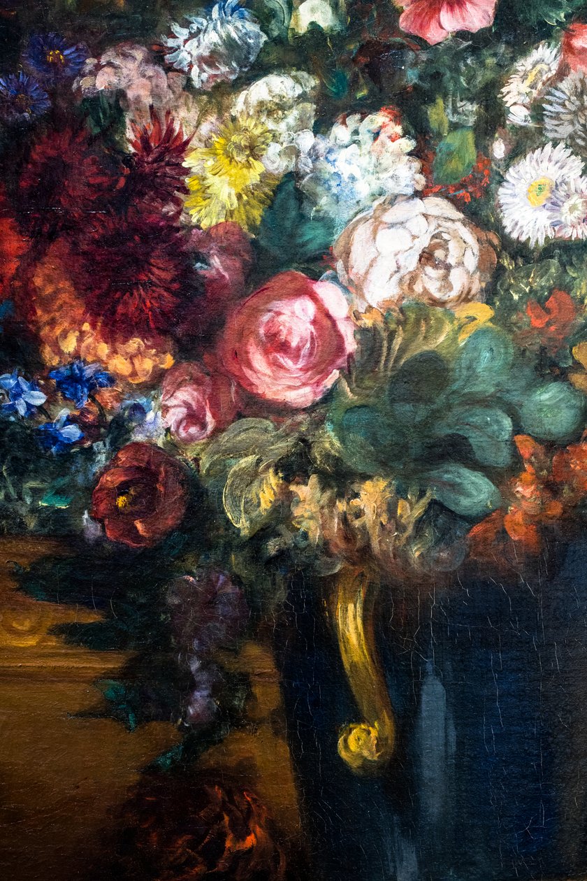 Vase of Flowers on a Console (detail) by Ferdinand Victor Eugene Delacroix