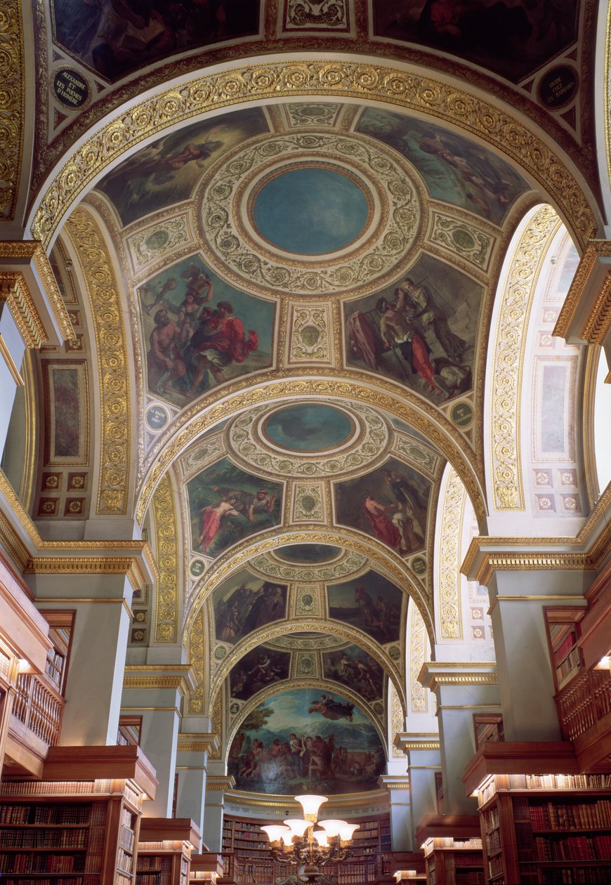 View of the Coffered Library Ceiling with Gilded Stucco Framework Surrounding Spandrels Illustrating Biblical and Classical Scenes, 1844 by Ferdinand Victor Eugene Delacroix