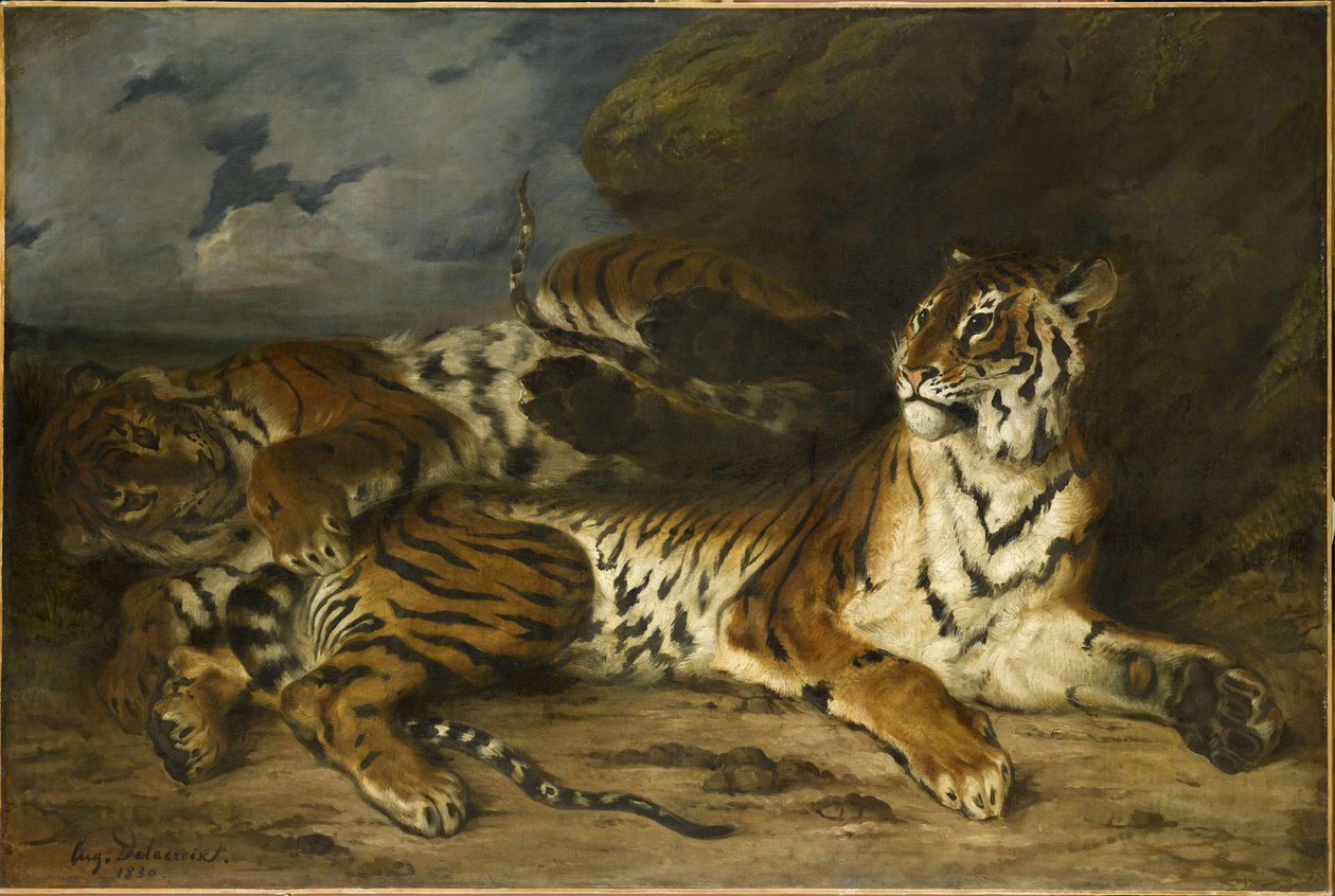 Young Tiger Playing with Its Mother by Ferdinand Victor Eugene Delacroix