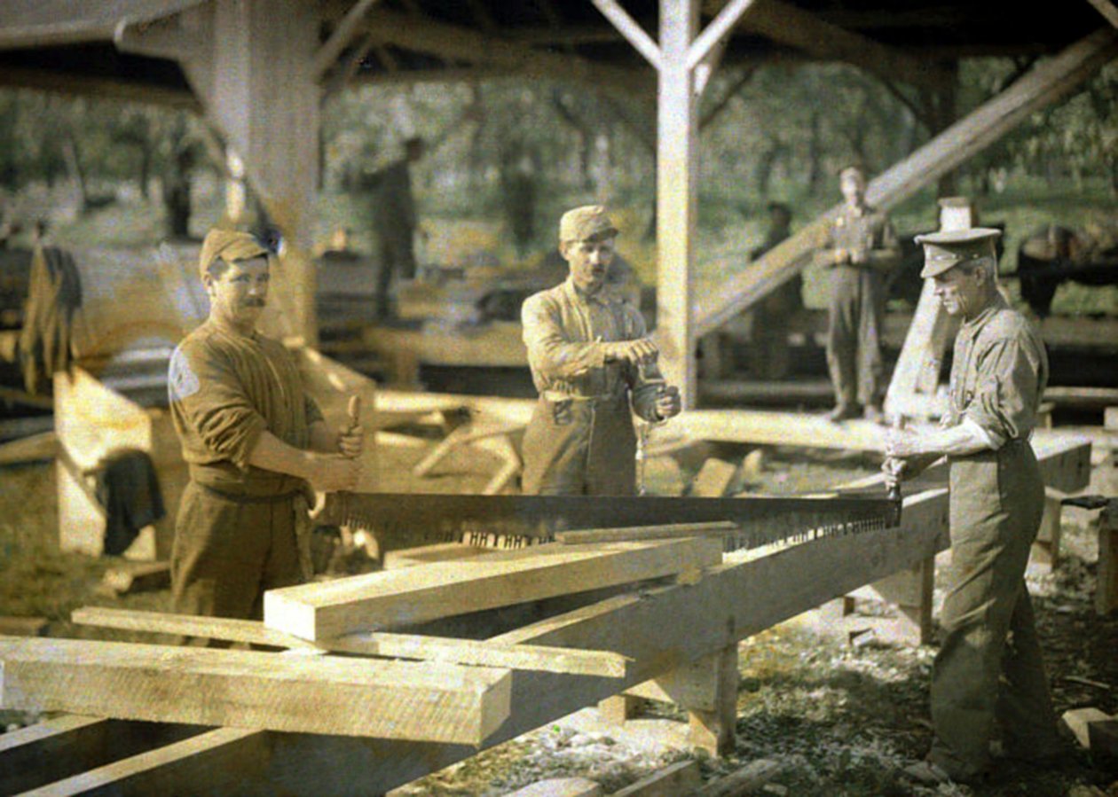 Canadian Soldiers Working in a Sawmill, Quesmy, Oise, France by Fernand Cuville