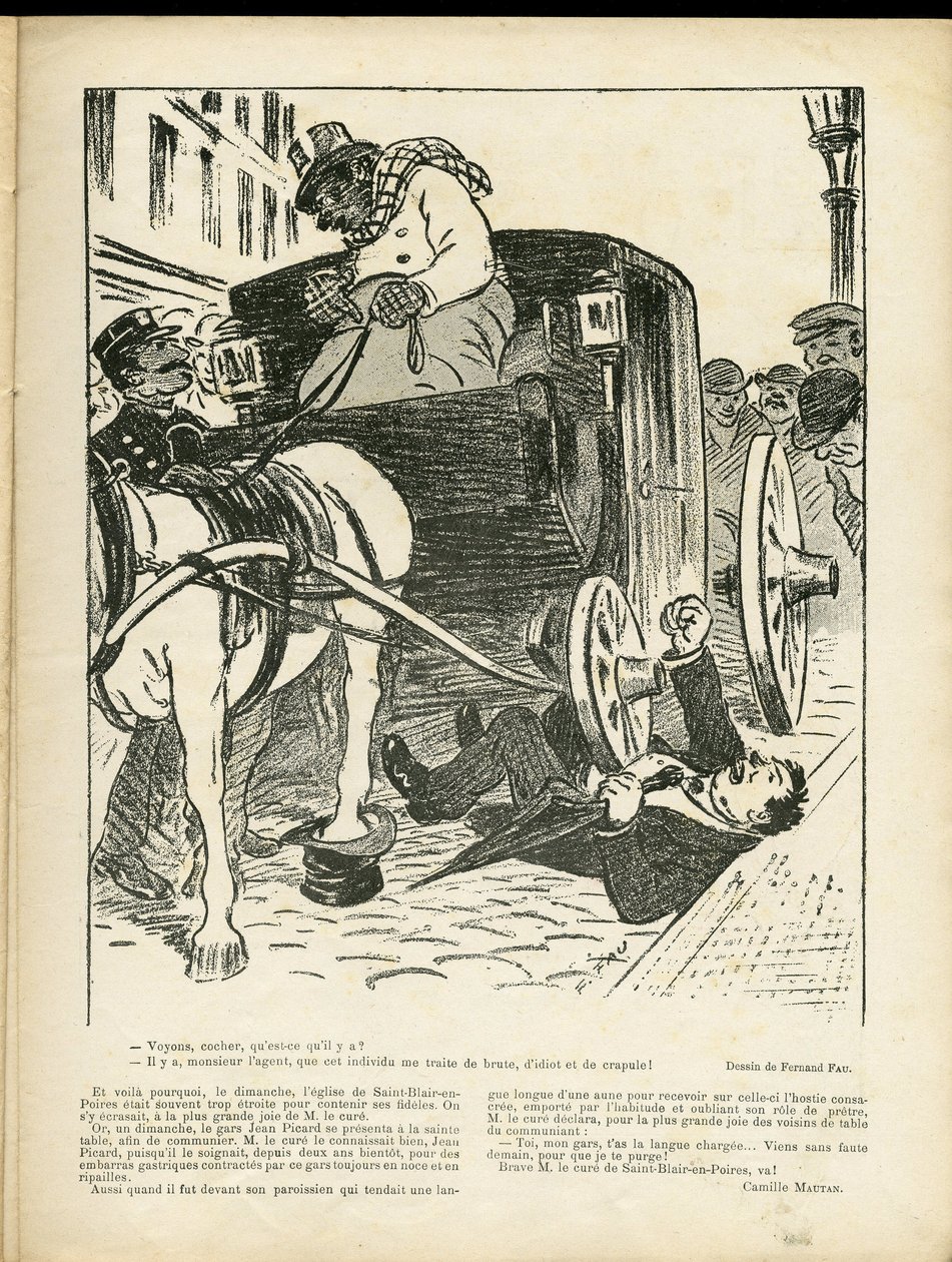 Illustration of Fernand Fau (1858-1919) in Le Rire, 29/02/08 - Metiers, Transport, Disaster Accidents, Caleche Fiacre Cab - Cochers Fiacres by Fernand Fau